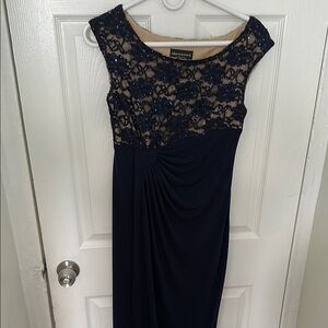 Navy Blue Lace Evening Dress